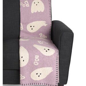 Spooky Night Halloween Lavender and White Ghost Throw, NEW